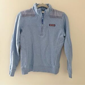 Vineyard Vines Stripe Shoulder Shep Shirt 100% Cotton Blue 1/2 Zip